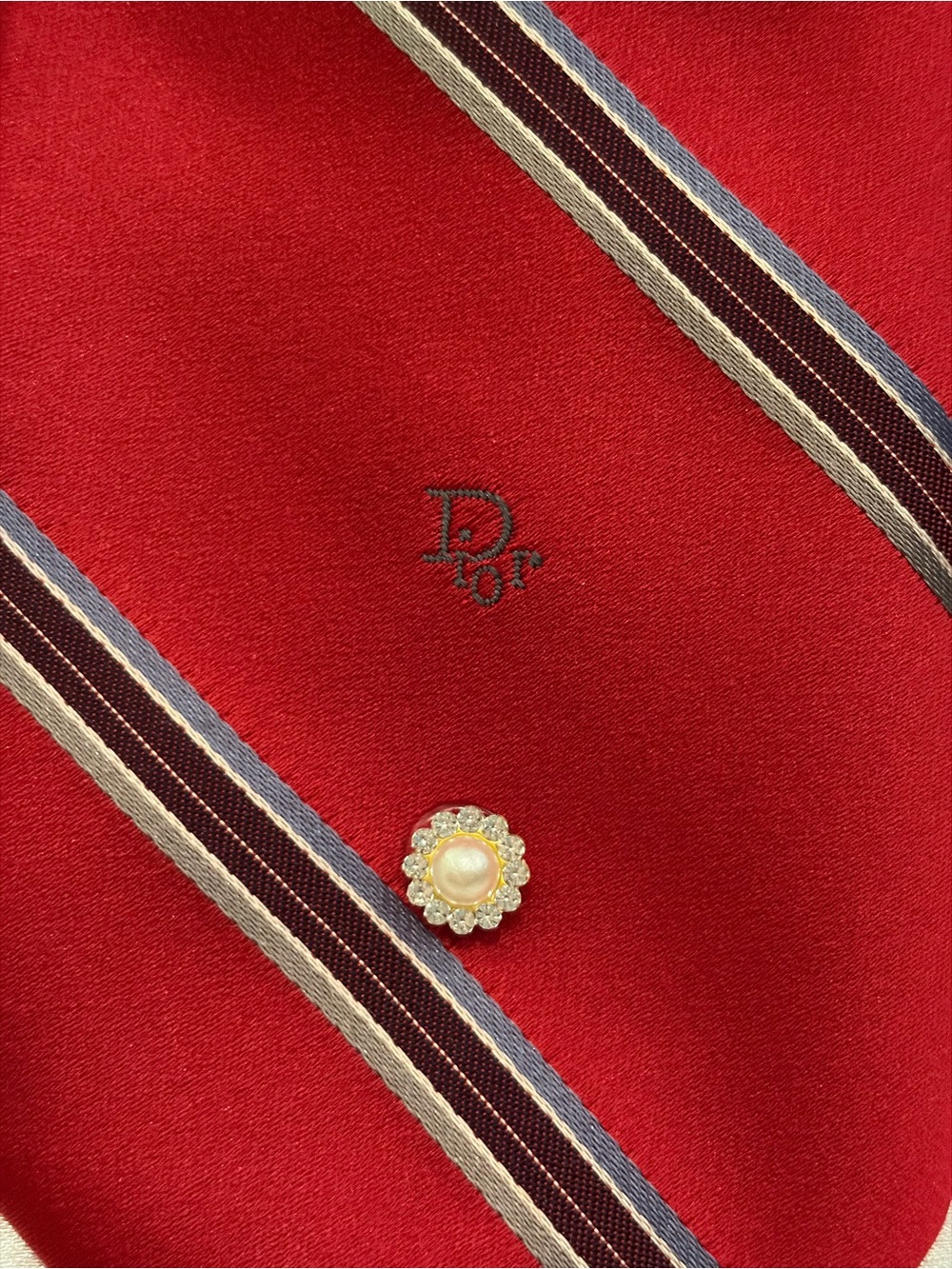 Dior Women’s Tie Red Striped Silk - Picture 4 of 7